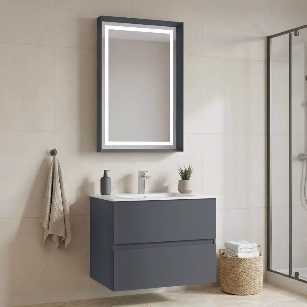 Set mobile lavabo con specchio Nest 71 v2 HANAH HOME, Antracite opaco, L/P/H: 71 x 51 x 55 cm – 2