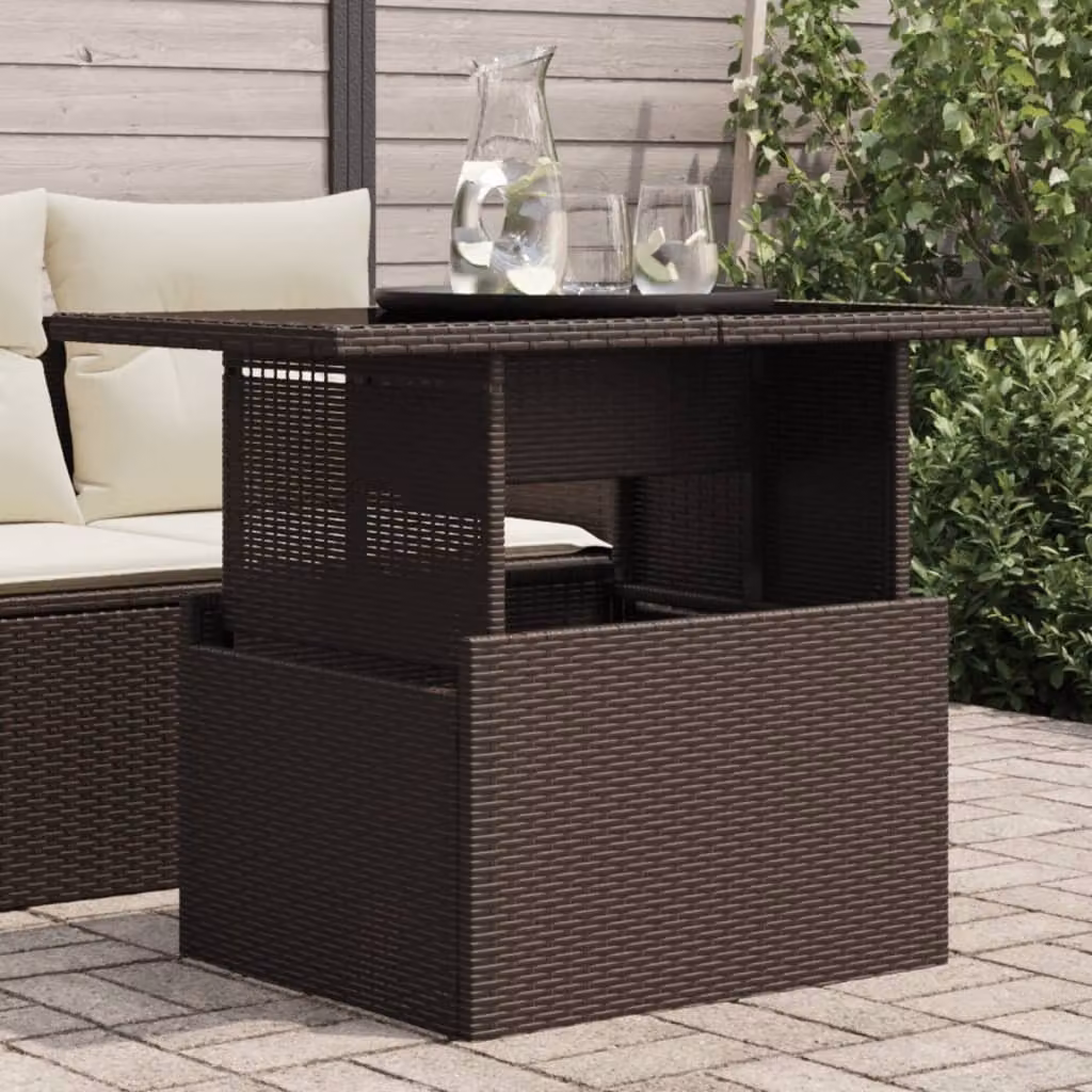 Maison Exclusive - Tavolo da giardino con piano in vetro marrone 100x55x73 cm Poly Rattan