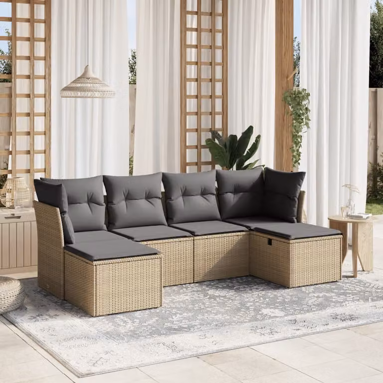 Maison Exclusive - Set Divano da Giardino 6 pz con Cuscini Beige Misto Polyrattan