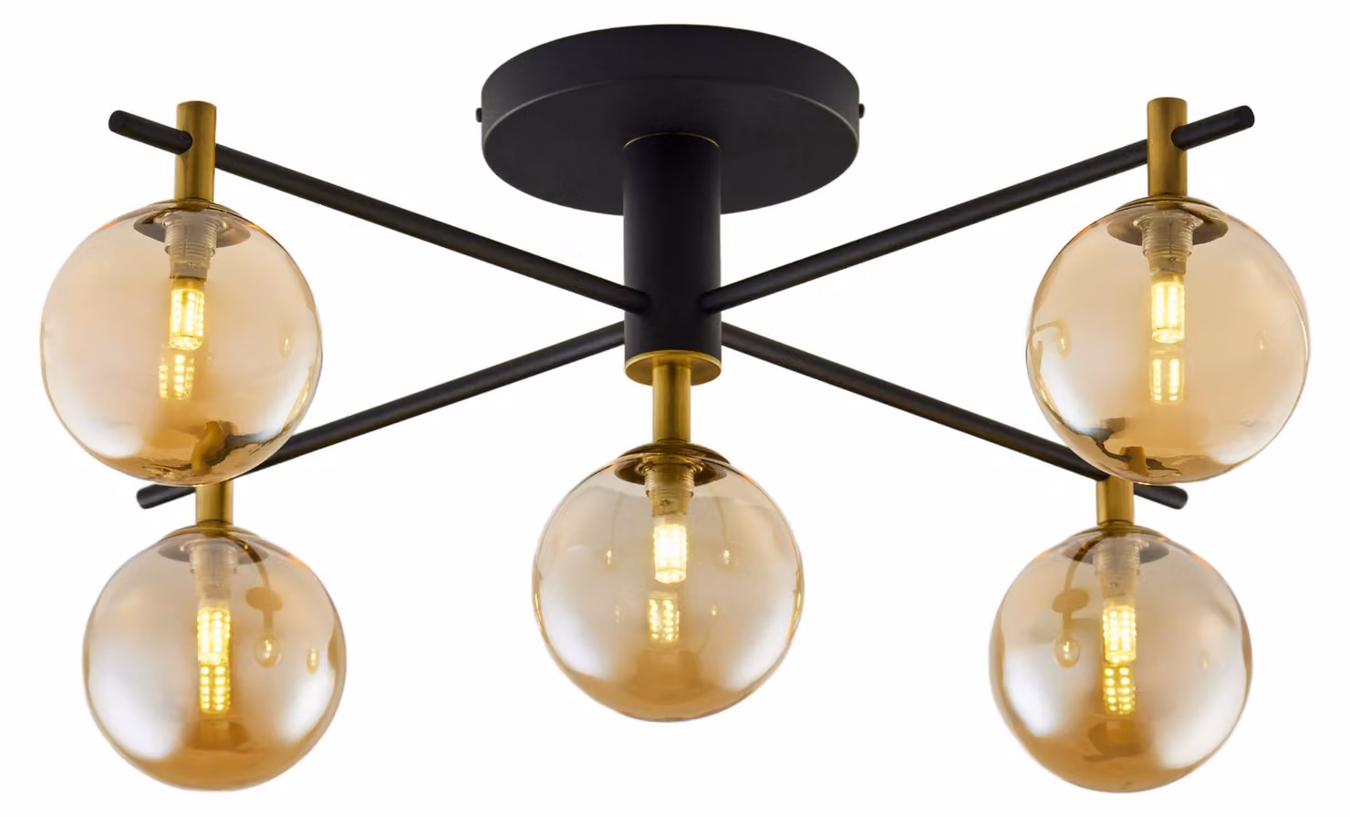 Lampada da soffitto FIGARO nero-oro-ambra 5xG9x8W in metallo, dimensioni: 34x82x82 cm, IP20, Jupiter