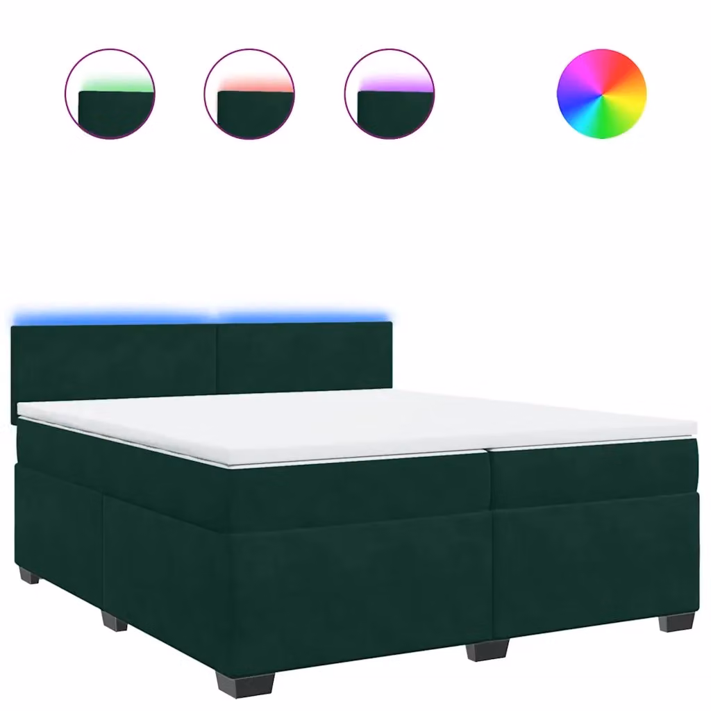 Letto Ibrido vidaXL con Materasso e Struttura in Velluto Verde Scuro e Bianco L/P: 200 x 200 cm – 2