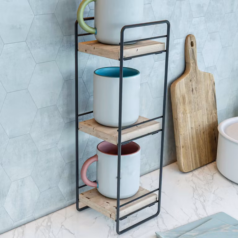 Mensola da tavolo 'Pargas' con 3 ripiani in metallo e legno 43 x 14 x 13 cm nero / naturale