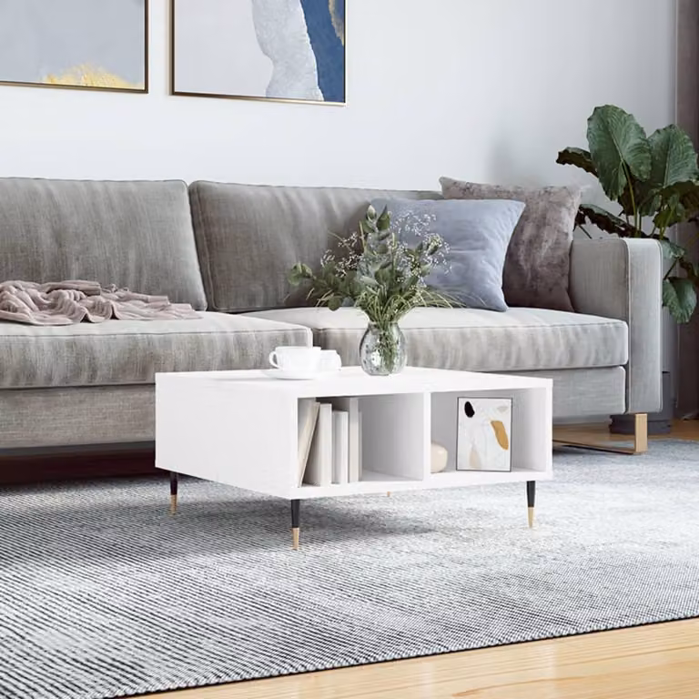 vidaXL Tavolino da Salotto Moderno Bianco in Legno e Metallo L/P/H: 60 x 60 x 30 cm