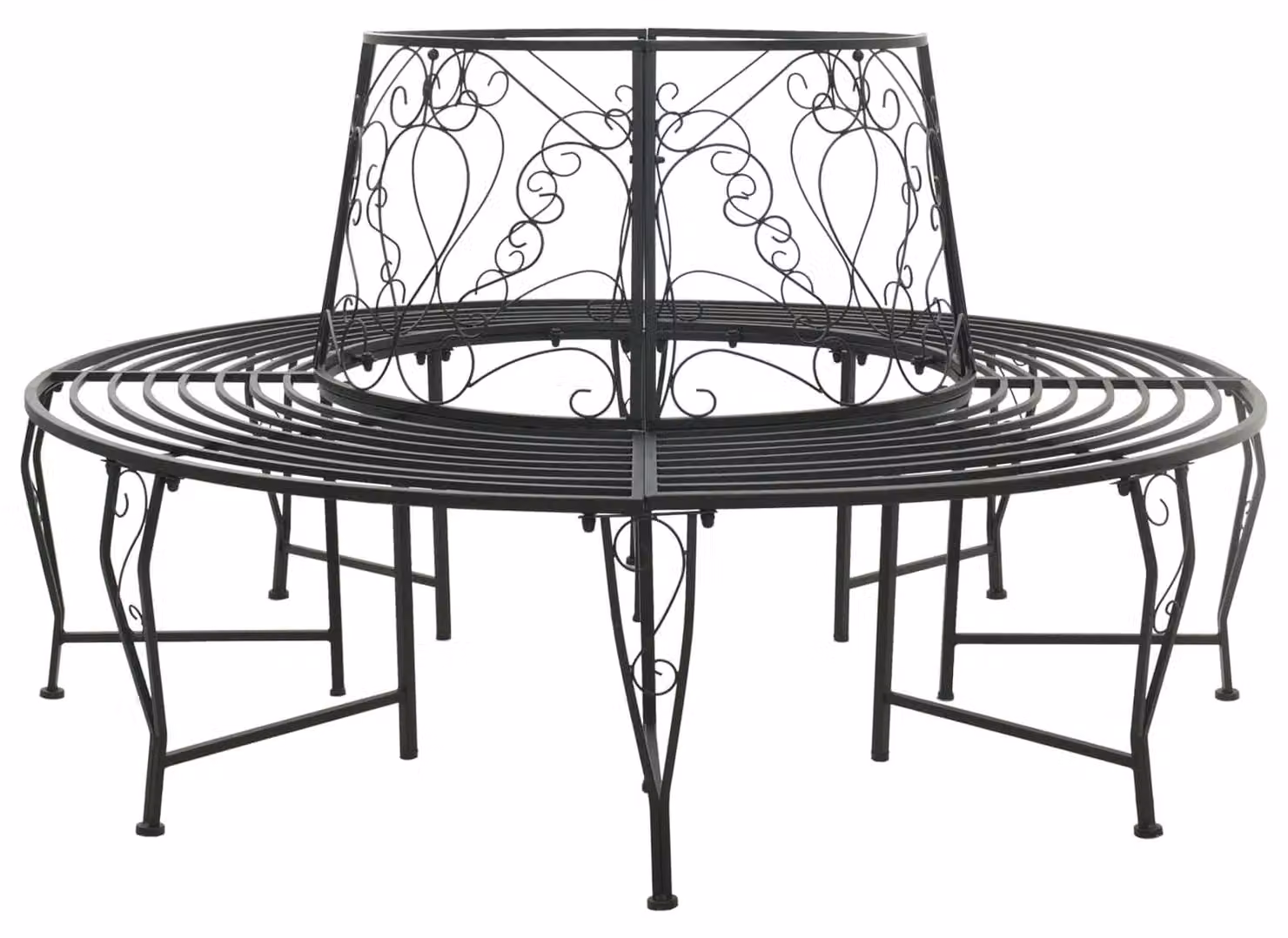 Panca da esterno per 8 persone, diametro 160 cm, altezza 89 cm, in acciaio, colore nero, forma rotonda