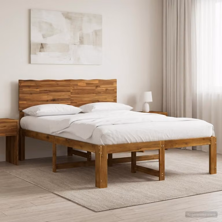 Letto matrimoniale con testiera ROSTOCK vidaXL in legno di acacia naturale, L/P/H: 160 x 200 x 101 cm