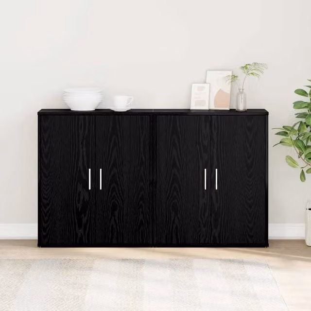 Set di 2 Credenze vidaXL in Legno Multistrato, Colore Nero, L 60 cm x P 31 cm x H 70 cm