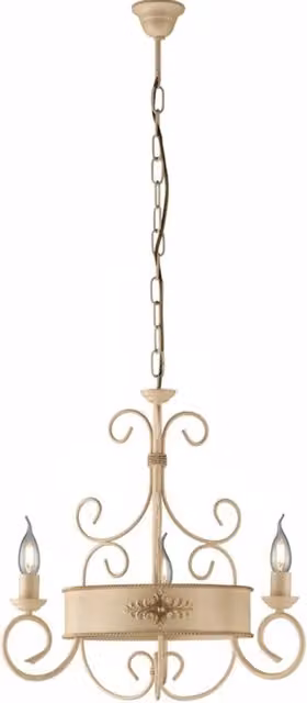 Lampadario Rustico Baltimora Bonetti Illumina in Metallo Bianco e Oro con 3 Luci E14