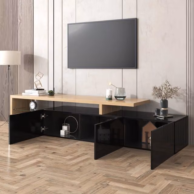Mobile TV con LED ¨C MINIMAL ¨C Nero Lucido, Legno, Vetro