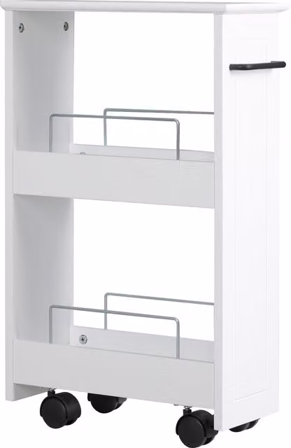 Carrello salvaspazio multiuso Aosom in legno MDF con ruote, Bianco, L 42.5 cm x P 20.3 cm x H 66.7 cm – 1