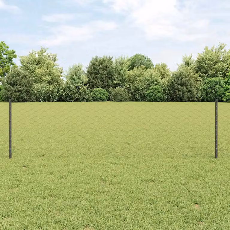 Recinzione esagonale con palo vidaXL in acciaio e PVC grigio, L: 100 cm, H: 0,6 m