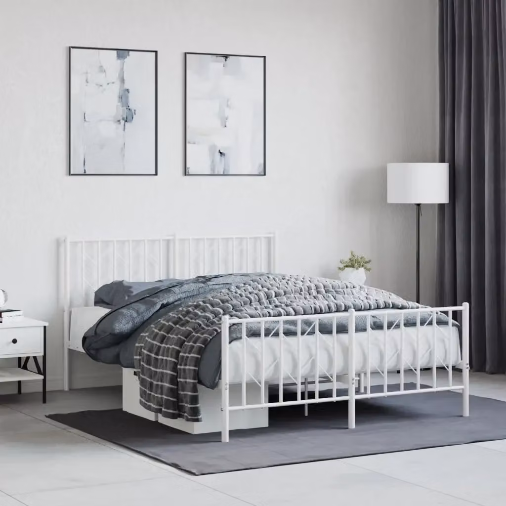 Letto matrimoniale con testiera e pediera in metallo bianco L/P/H: 142 x 196 x 90 cm – 2