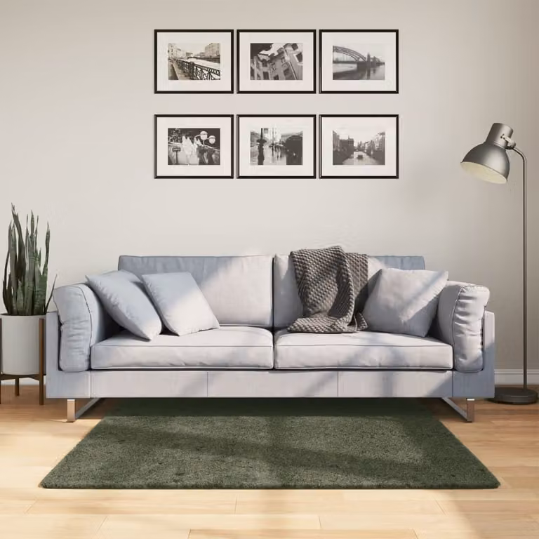 vidaXL Tappeto Pelo Corto HUARTE Verde Bosco, Lavabile e Antiscivolo, L: 120 cm, P: 120 cm, H: 1,8 cm