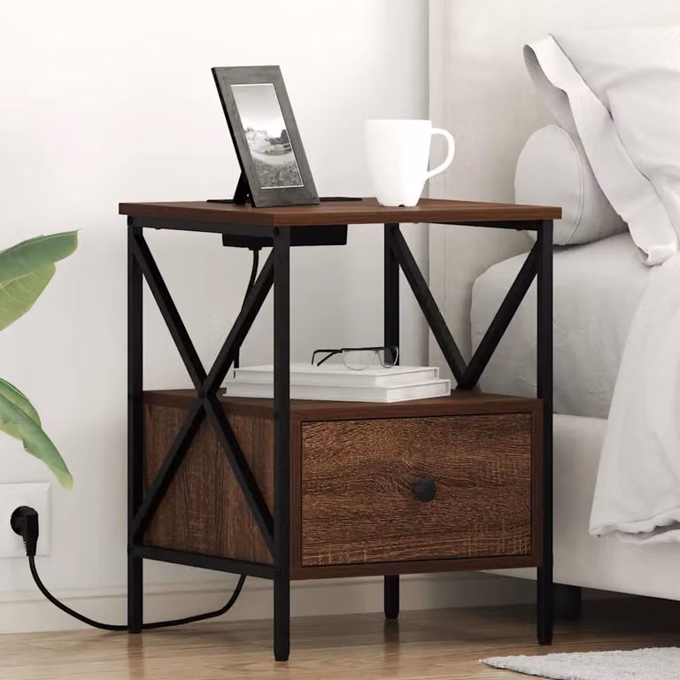 Set di 2 Armadi da Notte vidaXL in Rovere Marrone, L 41,5 cm x P 40,5 cm x H 55 cm