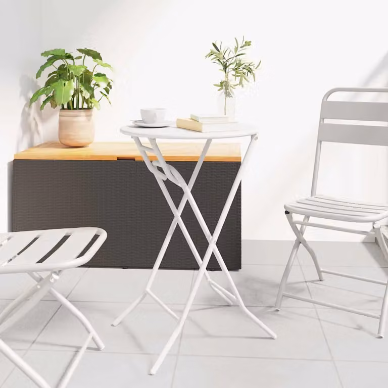 vidaXL Tavolo da giardino rotondo in metallo bianco L/P/H: 50 x 50 x 72 cm