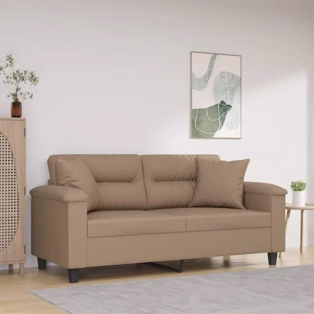 Divano a 2 posti vidaXL in similpelle beige con cuscini e struttura in metallo per il tuo soggiorno – 1