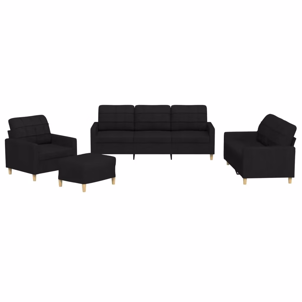 Set di divani moderno vidaXL in tessuto nero composto da 4 pezzi con cuscini e pouf per soggiorno – 2