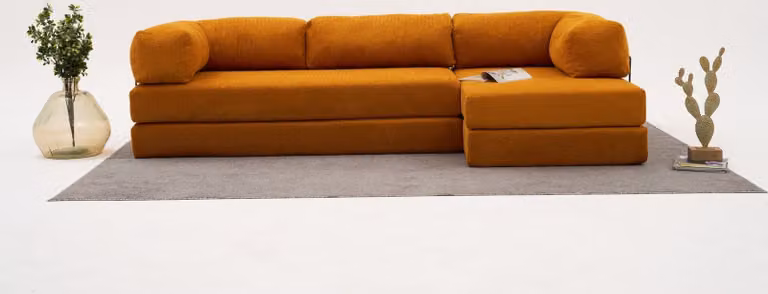 Hanah Home, Comfort - Arancione, Divano ad angolo, Arancione, 100 % CHENILLE, 290 x 95 x 75 cm