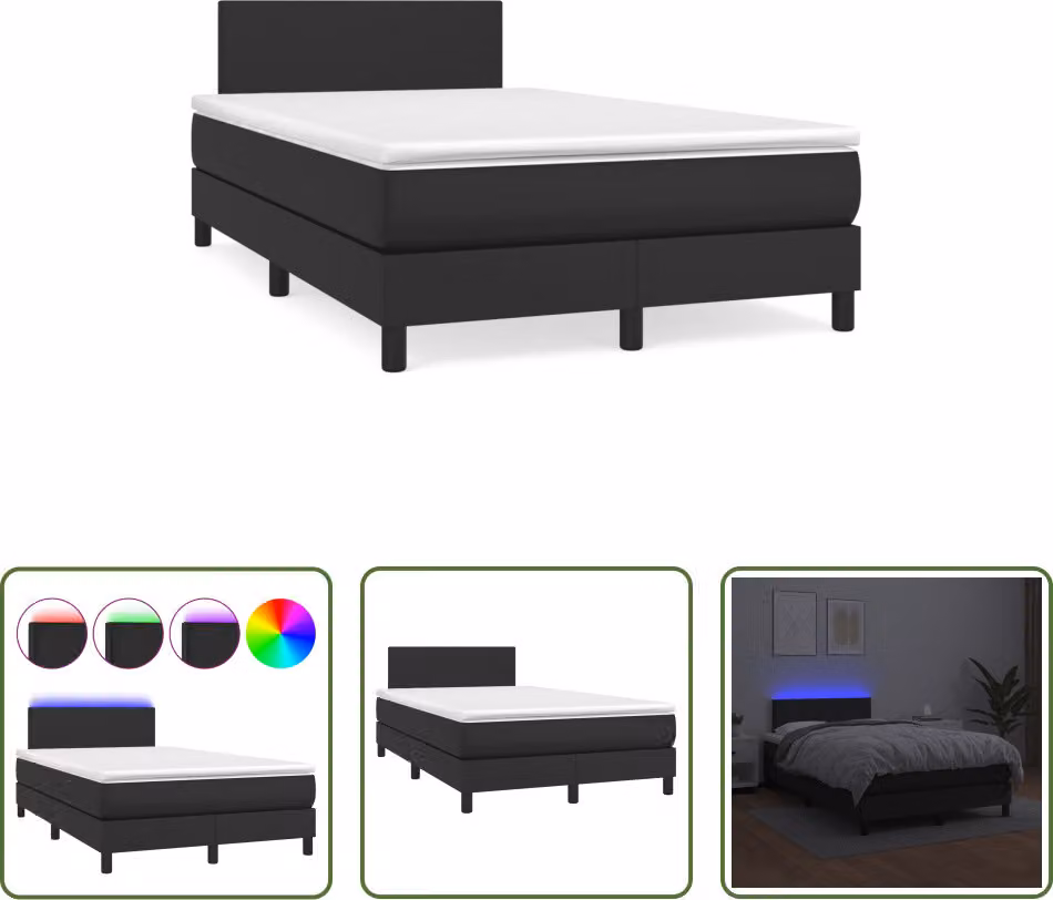 The Living Store Letto a molle con materasso e LED nero 120x190 cm in ecopelle