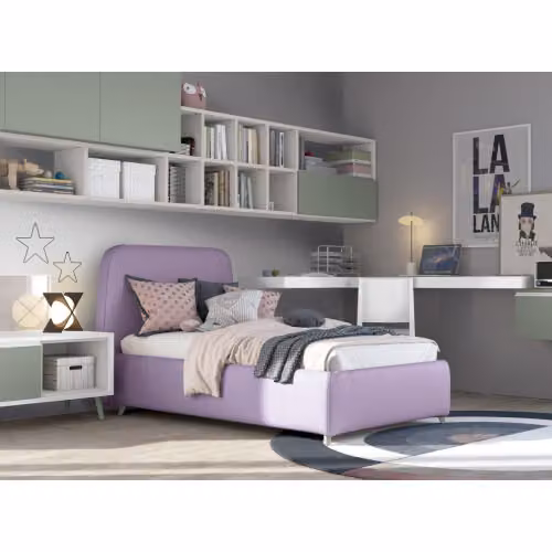 Letto singolo imbottito fisso o con contenitore Verso