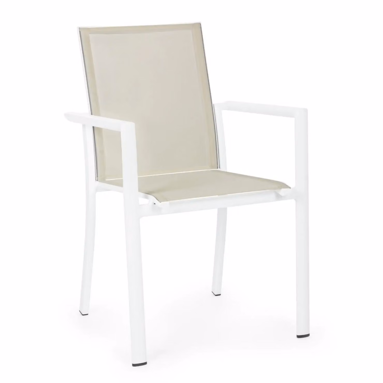Set 4 sedie da giardino KONNOR in textilene beige e struttura in alluminio bianco
