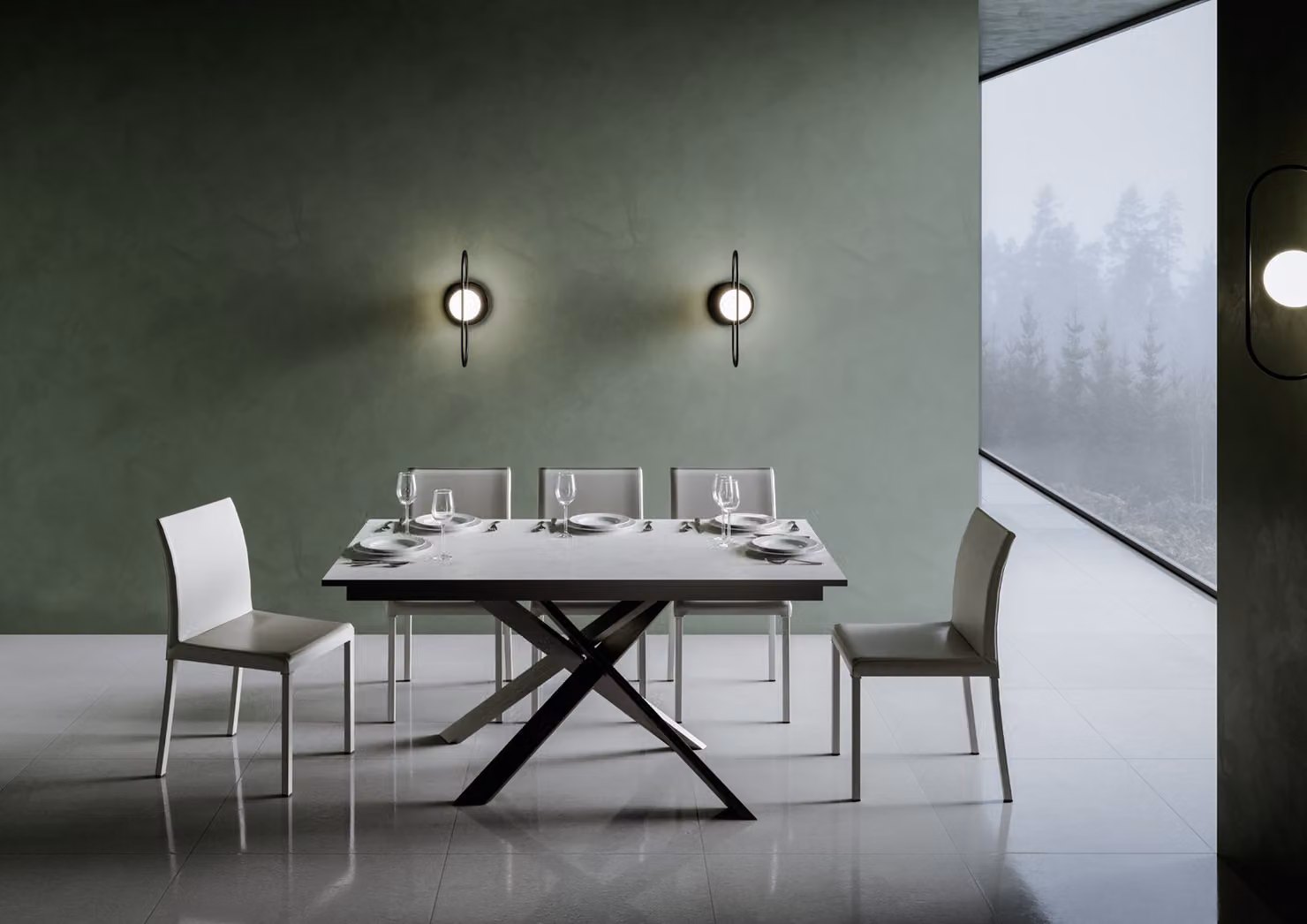 ITAMOBY - Tavolo allungabile 160/220x90 cm Ganty bianco spatolato - bordo antracite telaio e gambe antracite