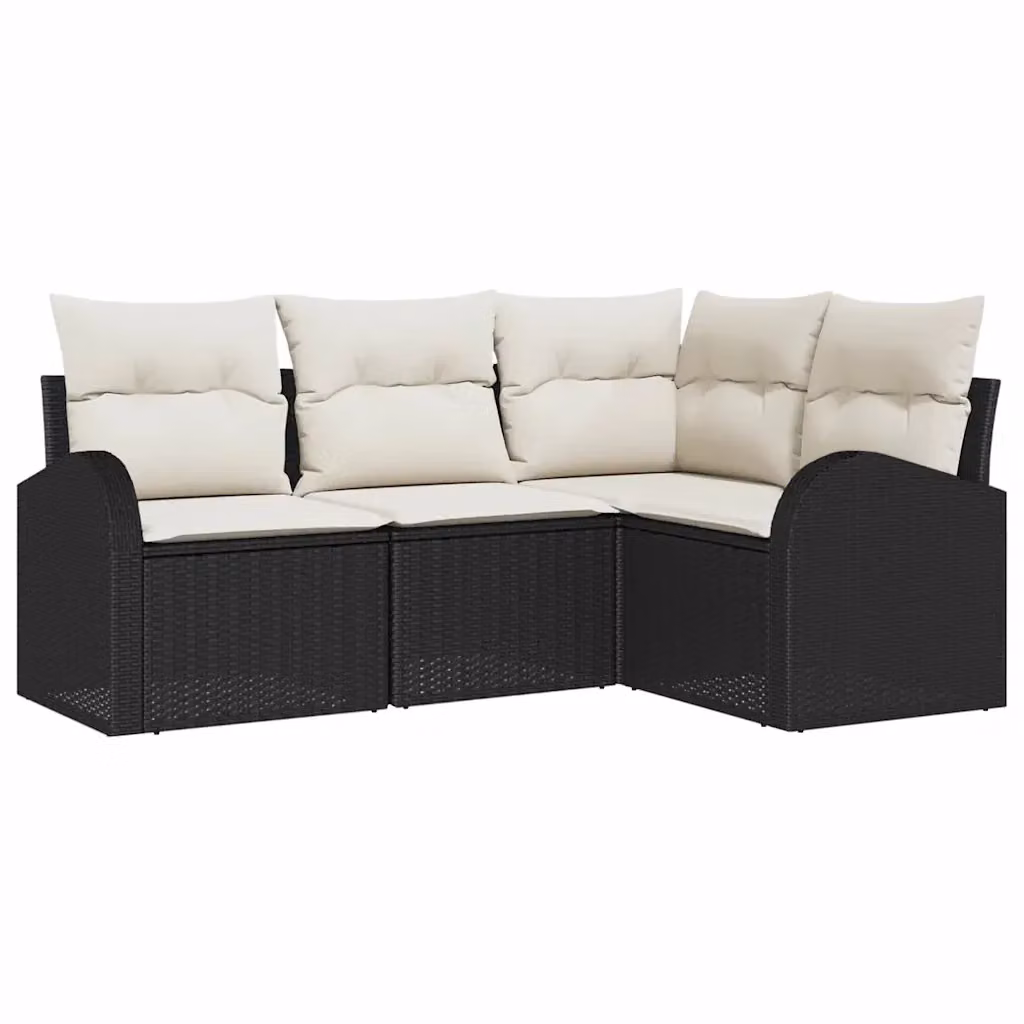 Set Divano da Giardino vidaXL a Forma di L in Polyrattan con Cuscini Nero e Bianco – 2