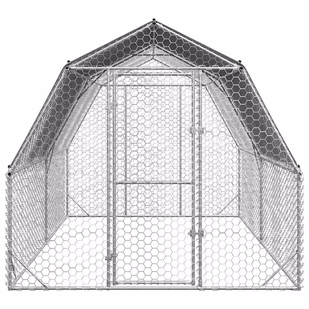 Recinto per polli con tetto Videx in acciaio zincato color argento L/P/H: 4 x 2,5 x 2,25 m – 2