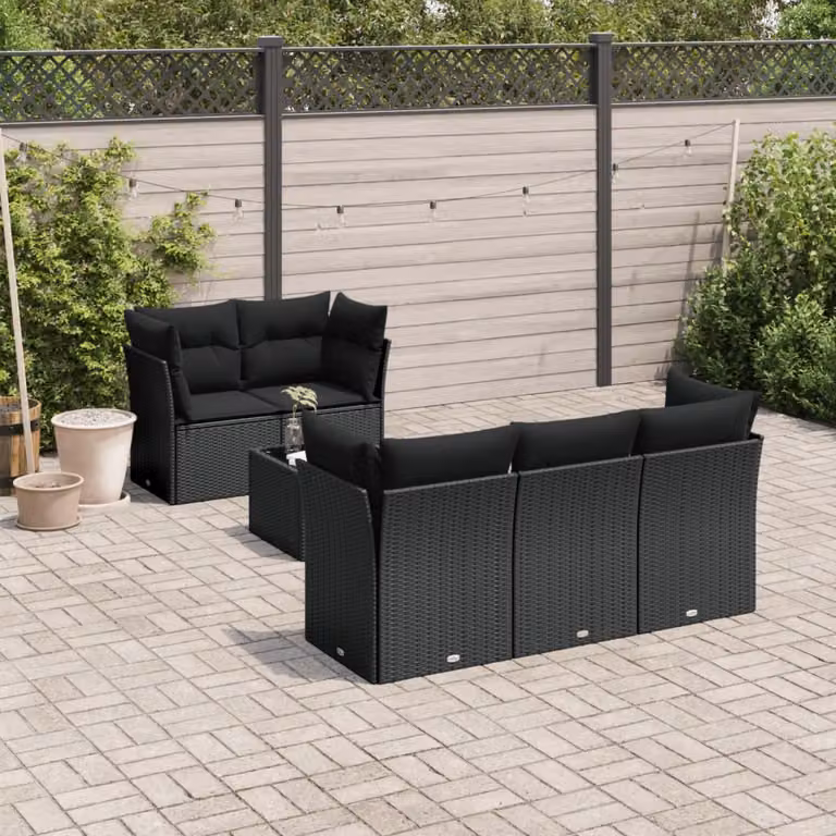 vidaXL Set Divano da Giardino 6 pz in Polyrattan Nero con Cuscini e Tavolino da Caffè