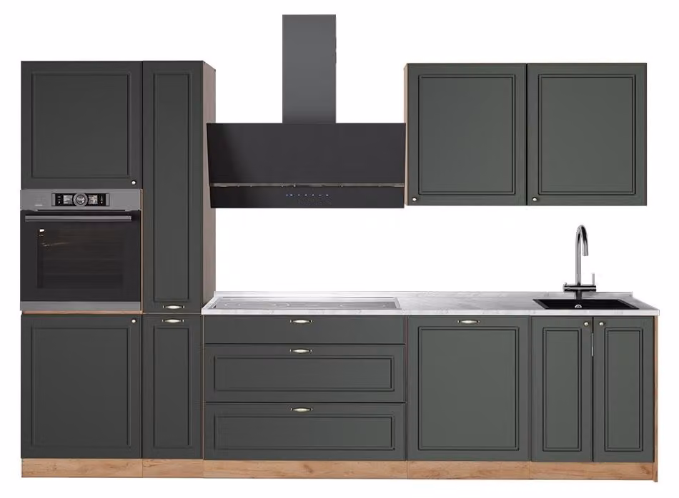 Cucina componibile Vicco Fame-Line Verde-oro rustico/Rovere dorato 310 cm, PL Marmo, Model 64302