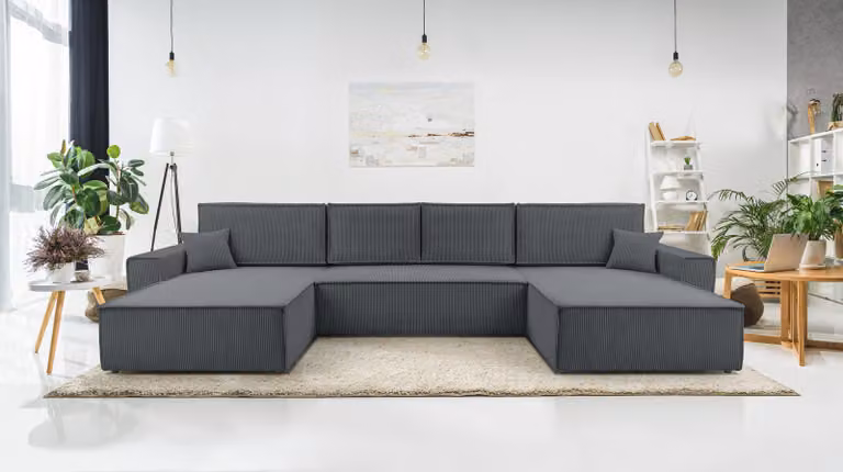 AX LIVING Divano a U grigio con funzione letto - Cedria U Zona giorno 389 cm