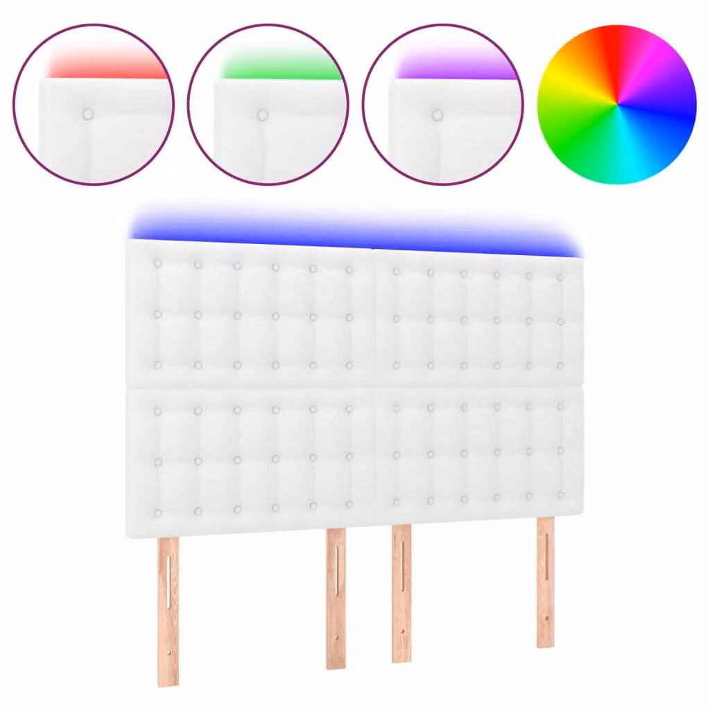 Testiera a LED Bianco 144x5x118/128 cm in Pelle finta