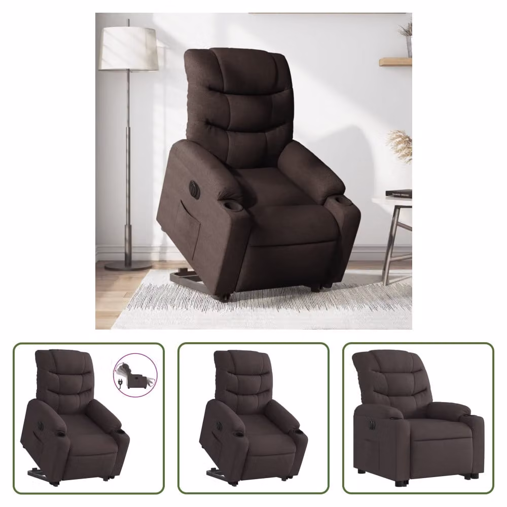 The Living Store Poltrona relax con supporto elettrico in tessuto marrone scuro