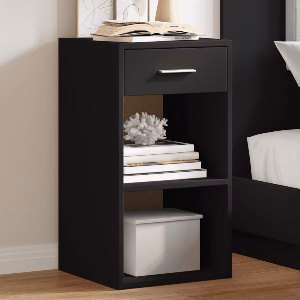 Set di 2 comodini moderni vidaXL neri in legno multistrato e MDF, da appendere al muro, L 35 cm x P 34 cm x H 65 cm
