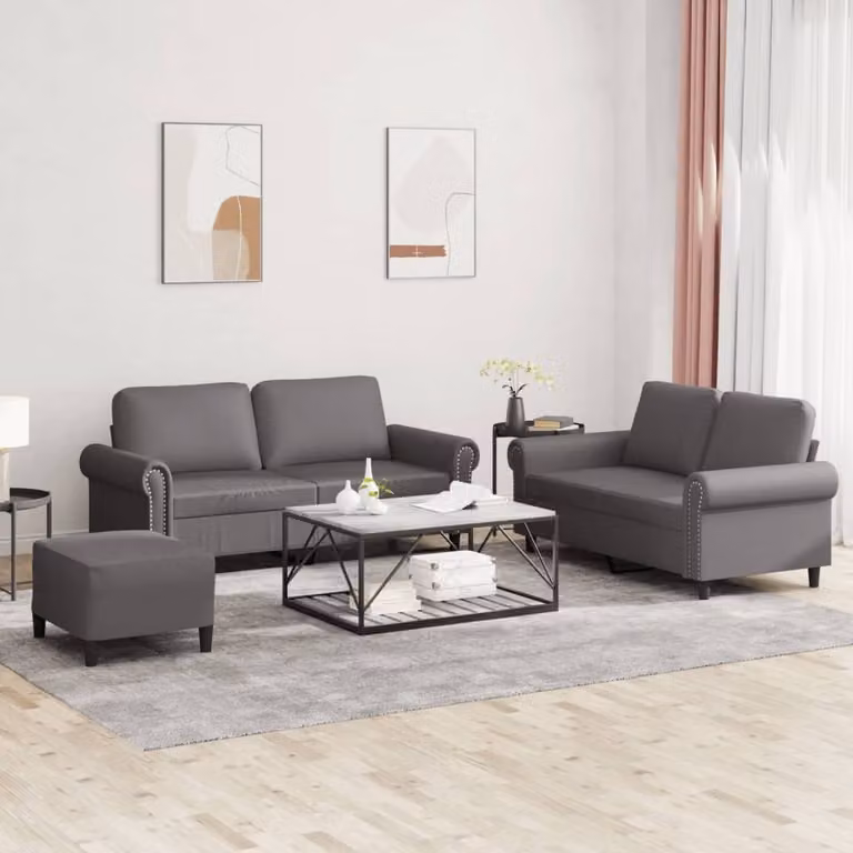 Maison Exclusive - Set divano 3 pezzi con cuscini, grigio, ecopelle