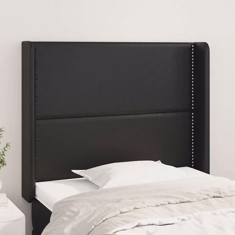 Testiera ad orecchio vidaXL in similpelle nera con struttura in legno, L: 103 cm, P: 16 cm, H: 118-128 cm