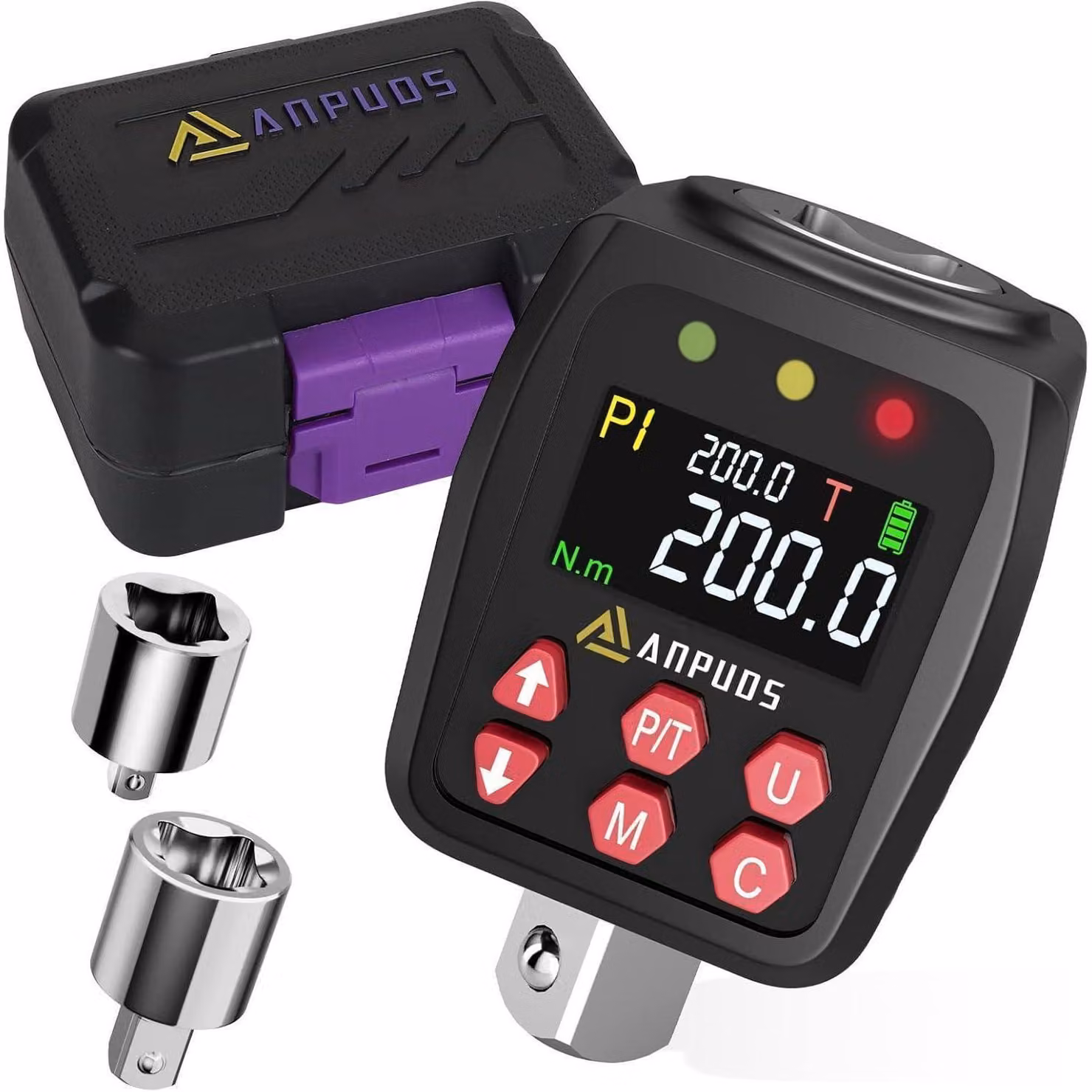 Adattatore digitale per coppia 1/2 pollice, da 10 a 200 Nm, con display LCD e adattatori da 1/4" e 3/8"
