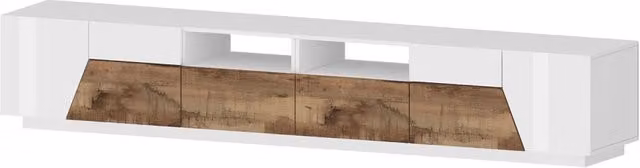 Mobile TV 4 Ante 2 Cassetti 260x43x46 cm Alien Bianco Lucido e Acero Pereira