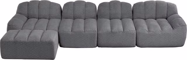 Divano modulare Chicfurn a 4 posti con ottomana, design moderno a forma curva L, rivestimento in tessuto pile granigliato grigio e schiuma 32D