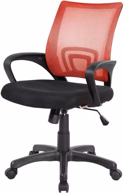 Sedia da ufficio ergonomica DMORA Reticolo con braccioli, seduta in tessuto e struttura in plastica, Nero e Rosso, L: 59 cm, P: 54 cm, H: 90/100 cm – 1