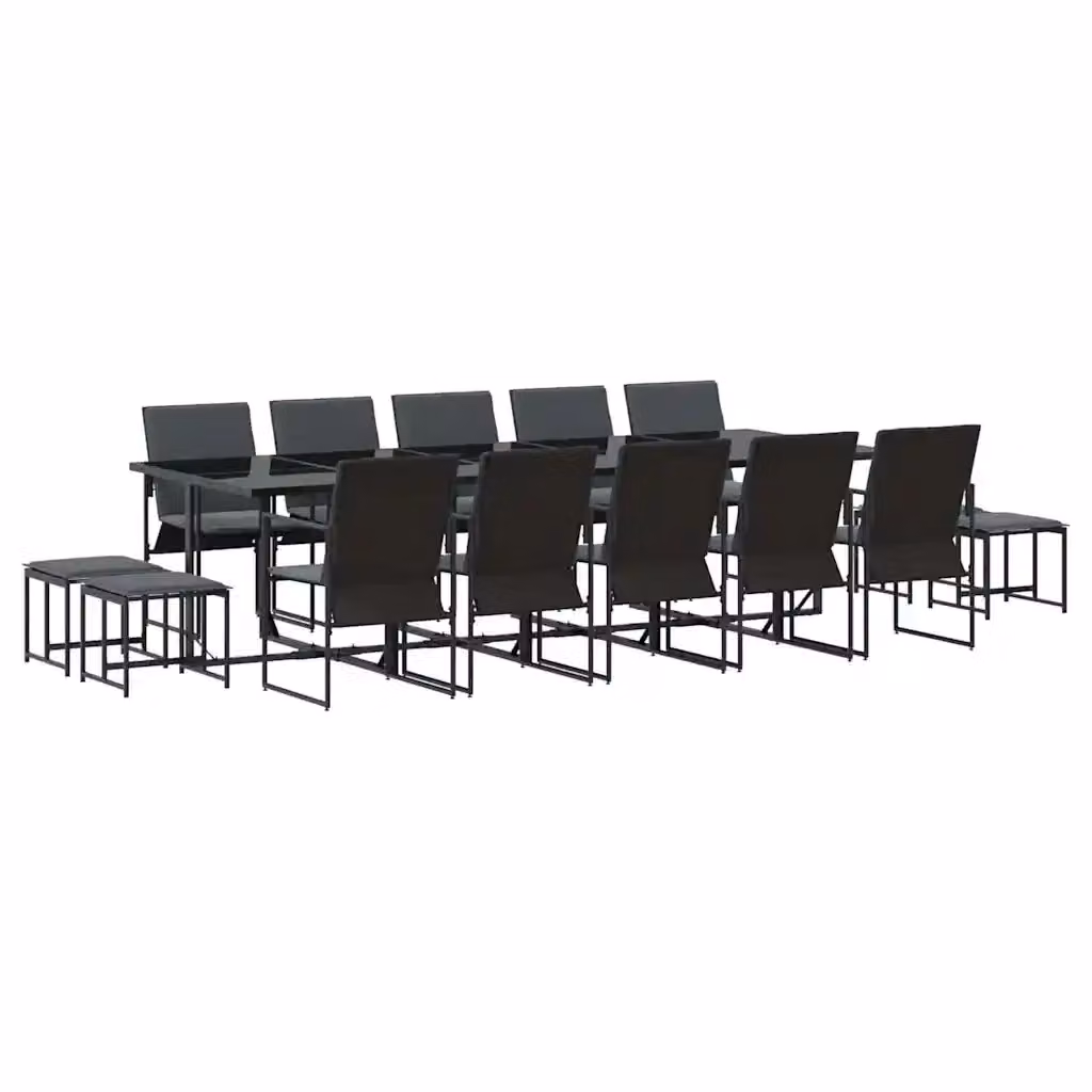 Set da Pranzo da Giardino Moderno vidaXL in Acciaio Verniciato Nero e Vetro, 15 Pezzi – 2