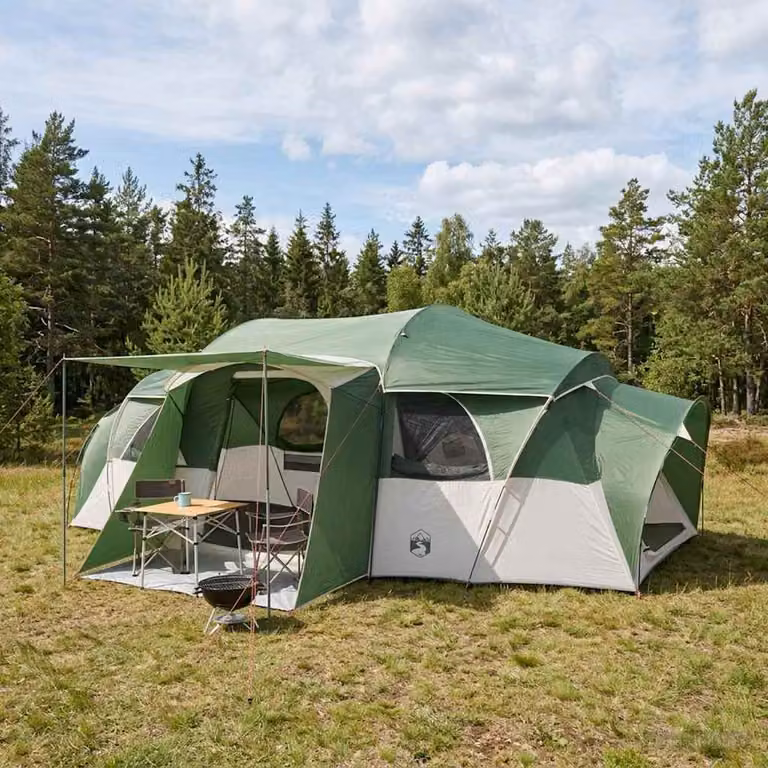 Tenda familiare vidaXL verde con telo da pioggia impermeabile in poliestere e acciaio