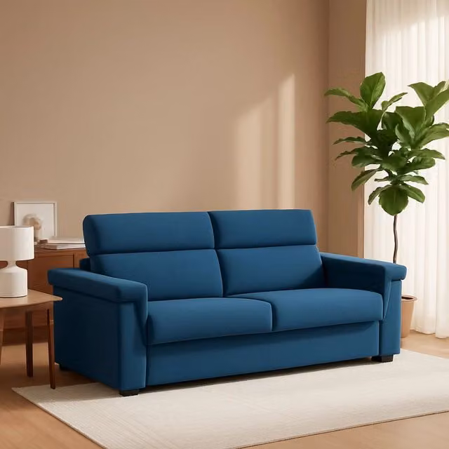 Divano Letto 2 Posti Brusasco DMORA Blu con Coperture Sfoderabili e Struttura in Legno Made in Italy L: 205 cm, P: 95 cm