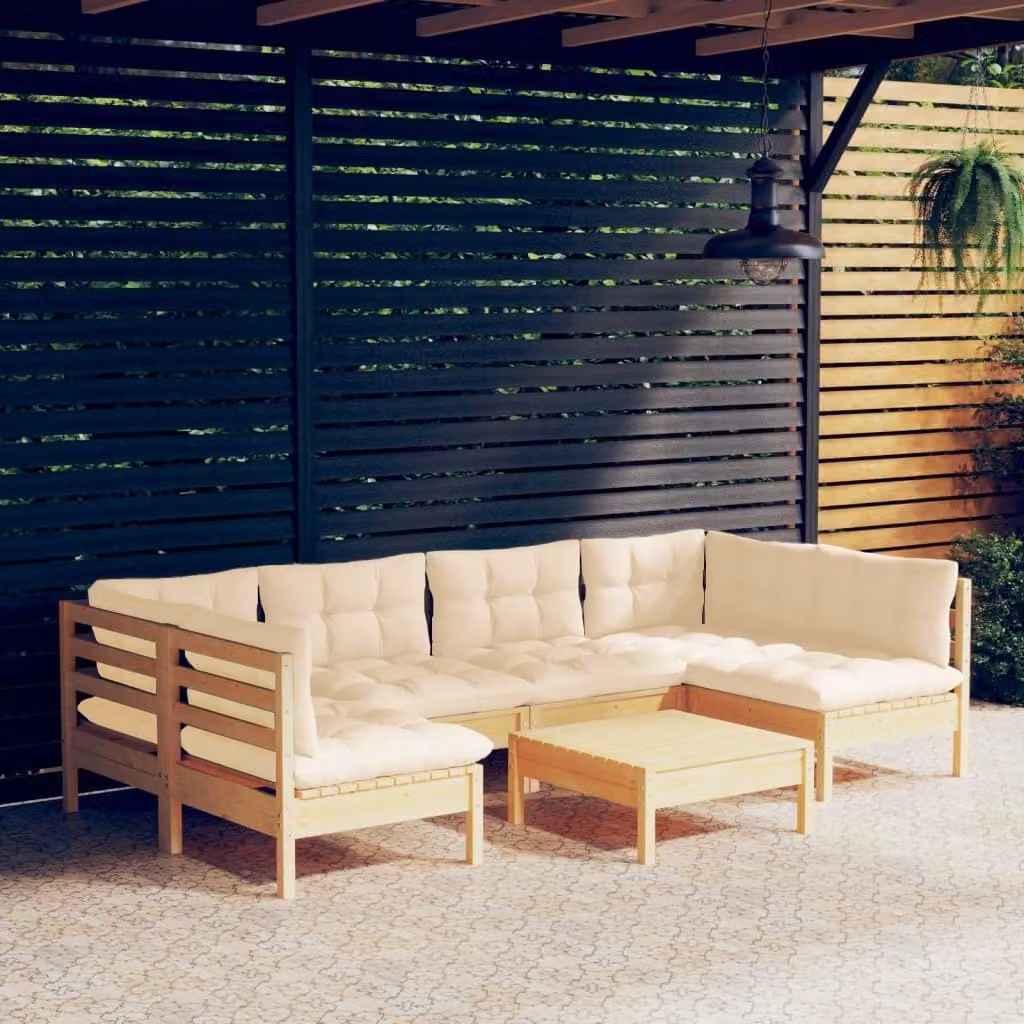 Maison Exclusive - Set Divani da Giardino 7 pz con Cuscini Crema in Massello di Pino