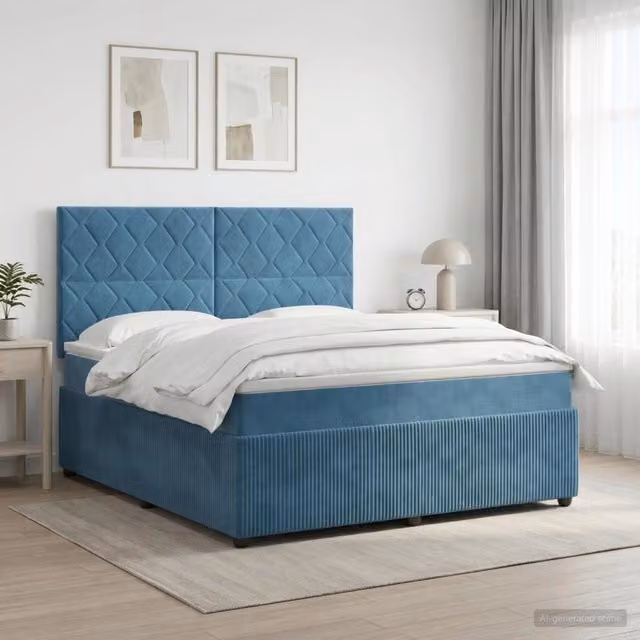 Letto box spring con materasso Blu 140 x 200 cm Velluto 3454629