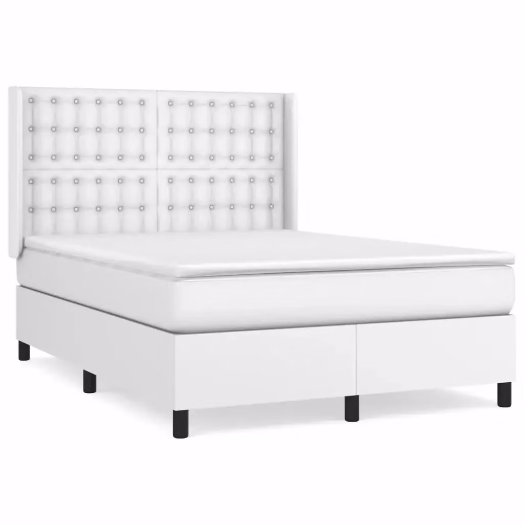 vidaXL Giroletto a Molle con Materasso Bianco in Similpelle L/P/H: 140 x 200 cm – 2