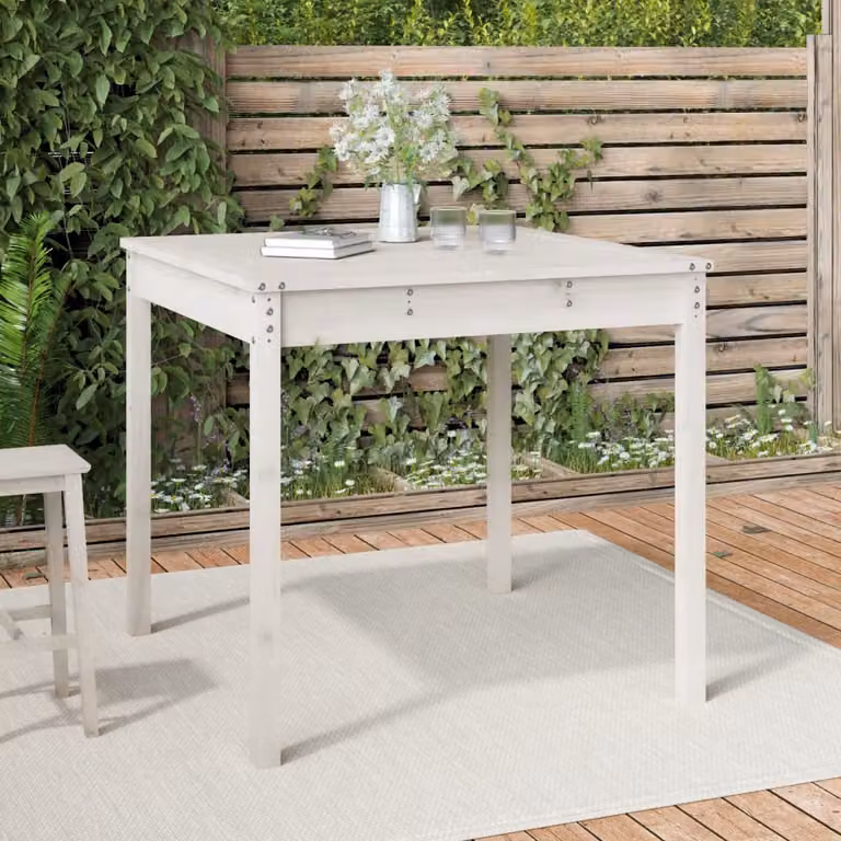 vidaXL Tavolo da giardino quadrato in legno di pino bianco L/P/H: 82,5 x 82,5 x 76 cm