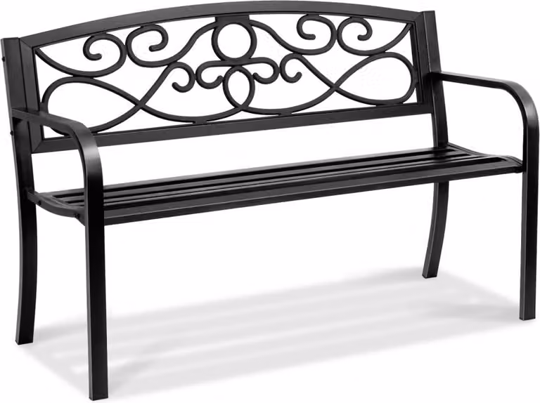 Panca da giardino in metallo 127 cm - Panca da parco 250 kg di portata - 3 persone con schienale e braccioli - Panca da giardino vintage per giardino, parco, cortile, veranda