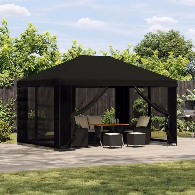 Gazebo Videx con pareti laterali in poliestere e acciaio zincato, colore nero, L/P/H: 400 x 300 x 276,5 cm