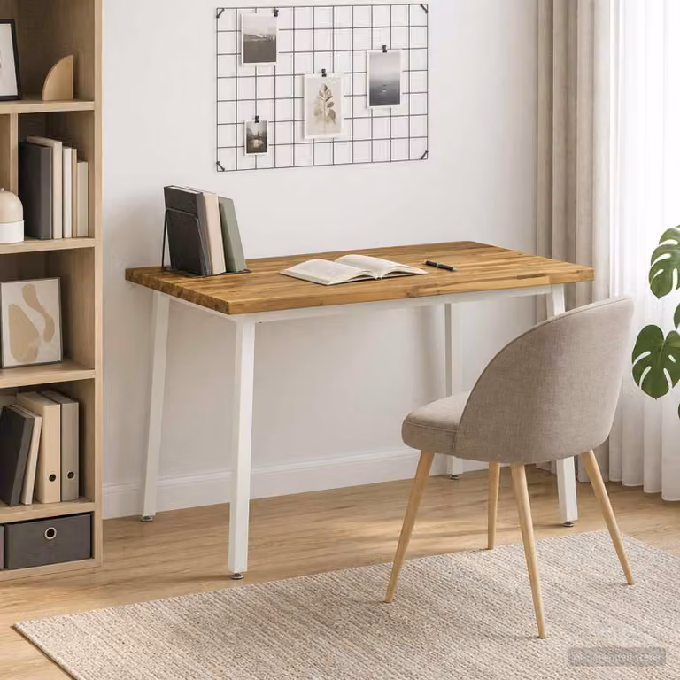Tavolo rettangolare moderno vidaXL in legno di acacia massello bianco e marrone L/P/H: 90 x 55 x 75 cm