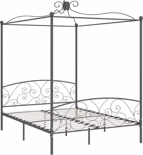 Letto matrimoniale | Letto per adulti | Letto a Baldacchino Grigio in Metallo 160x200 cm
